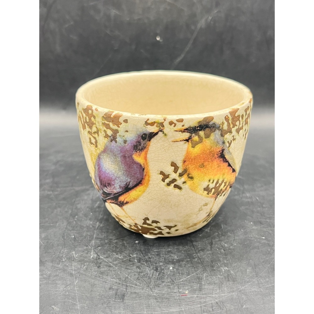 Ceramic Bird Crackle Glaze Rustic Planter Cream‎ Brown 3" x 3" Succulent Decor